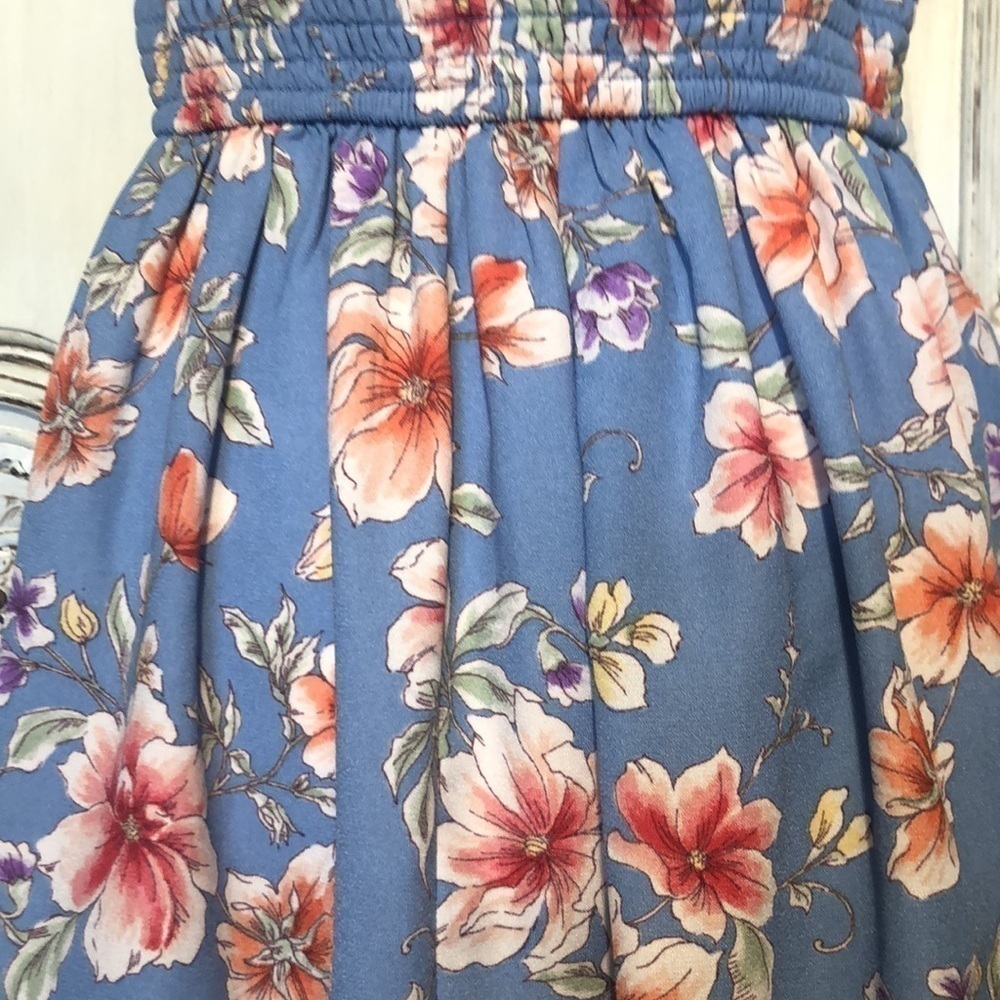 Pinup 50’s FairyCore Coastal Cowgirl Style Blue Floral Strap Dress Size XS - Picture 9 of 11